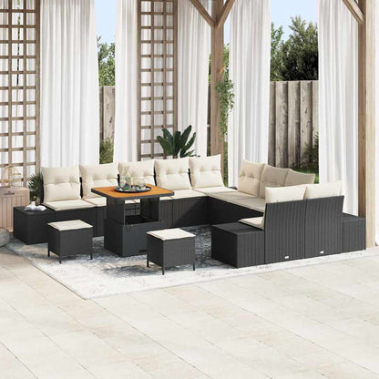 Conjunto de Sofá de Jardim 13 pcs Preto e Creme 80 x 80 x 71 cm