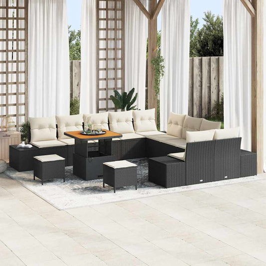 Conjunto de Sofá de Jardim 13 pcs Preto e Creme 80 x 80 x 71 cm