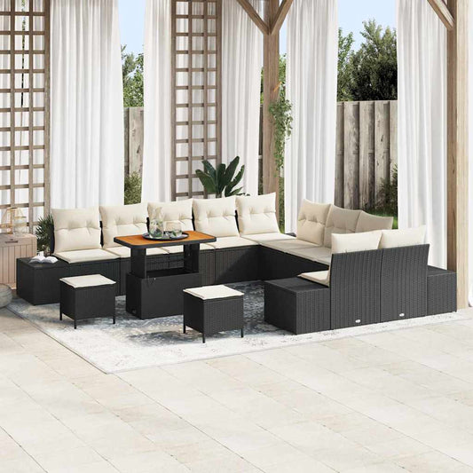 Conjunto de Sofá de Jardim 13 pcs Preto e Creme 90 x 55 x 71 cm