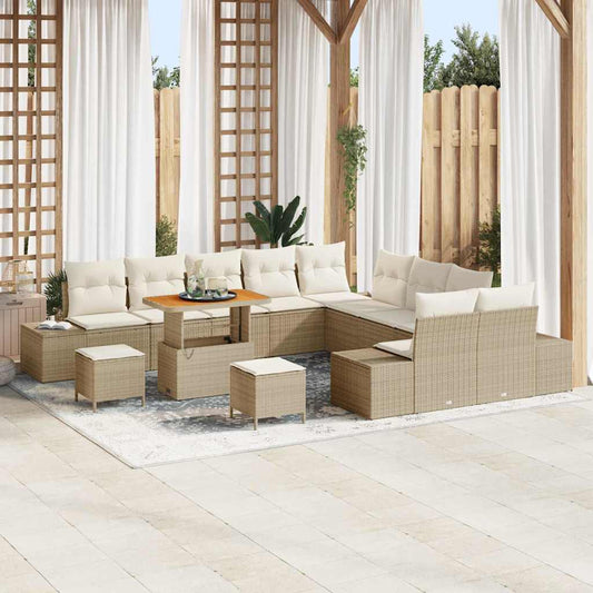 Conjunto de Sofá de Jardim 13 pcs Bege e Creme 90 x 55 x 71 cm