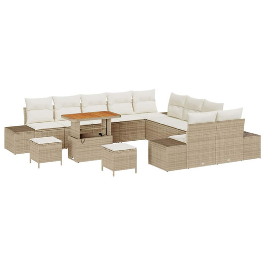 Conjunto de Sofá de Jardim 13 pcs Bege e Creme 90 x 55 x 71 cm