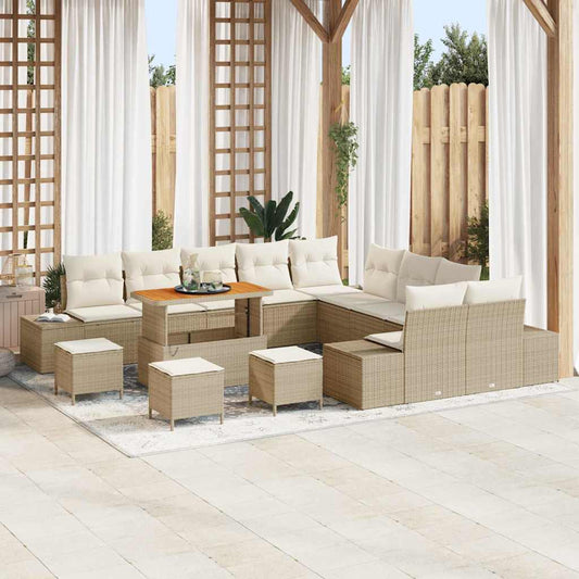 Conjunto de Sofá de Jardim 13 pcs Bege e Creme 110 x 55 x 71 cm