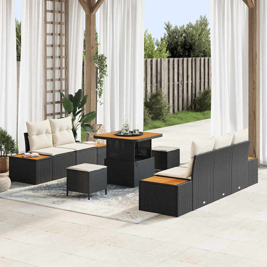 Conjunto de Sofá de Jardim 8 pcs Preto e Creme 80 x 80 x 71 cm