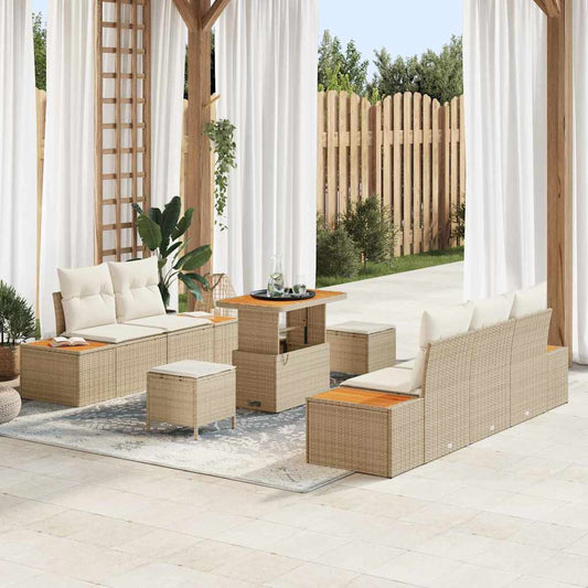 Conjunto de Sofá de Jardim 8 pcs Bege e Creme 90 x 55 x 71 cm
