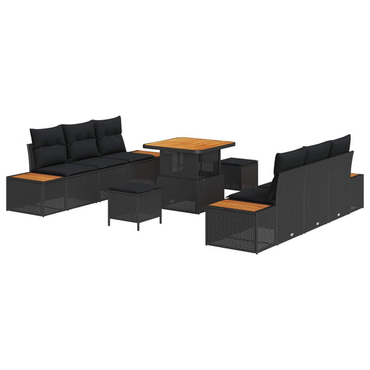 Conjunto de Sofá de Jardim 9 pcs Preto Rattan Sintético