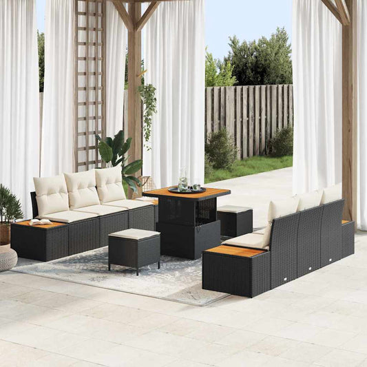 Conjunto de Sofá de Jardim 9 pcs Preto e Creme 80 x 80 x 71 cm