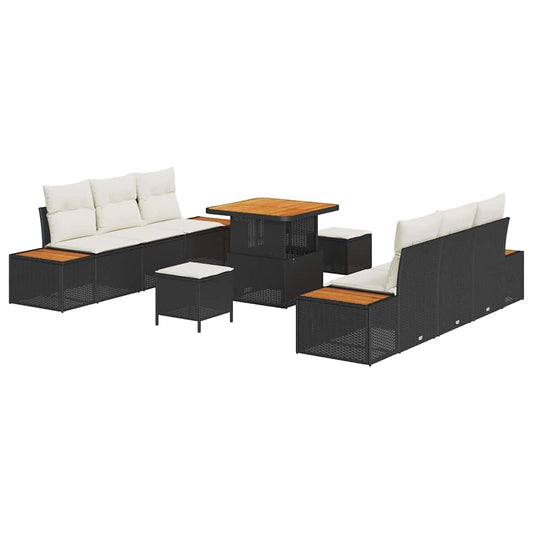 Conjunto de Sofá de Jardim 9 pcs Preto e Creme 80 x 80 x 71 cm