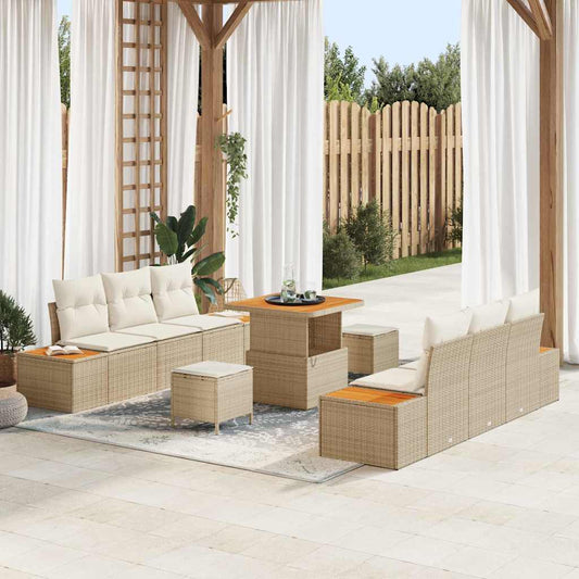 Conjunto de Sofá de Jardim 9 pcs Bege e Creme 80 x 80 x 71 cm