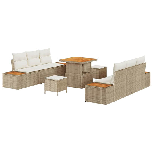 Conjunto de Sofá de Jardim 9 pcs Bege e Creme 80 x 80 x 71 cm