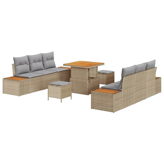 Conjunto de Sofá de Jardim 9 pcs Bege e Cinza Claro
