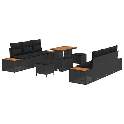 Conjunto de Sofá de Jardim 9 pcs Preto Rattan Sintético