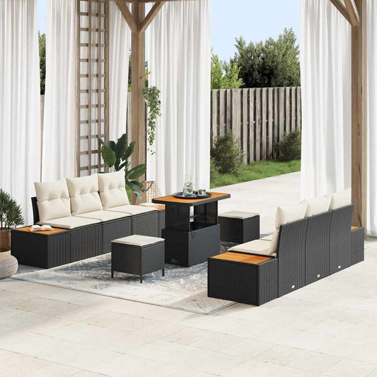 Conjunto de Sofá de Jardim 9 pcs Preto e Creme 90 x 55 x 71 cm