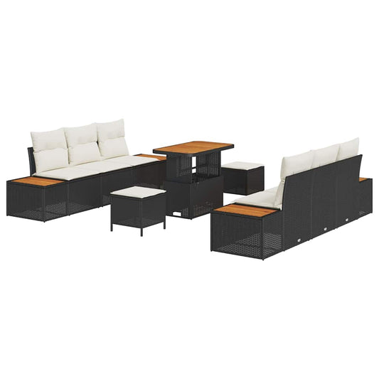 Conjunto de Sofá de Jardim 9 pcs Preto e Creme 90 x 55 x 71 cm