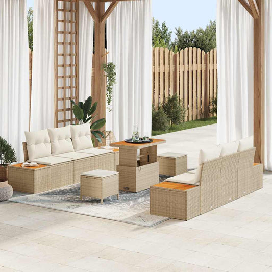 Conjunto de Sofá de Jardim 9 pcs Bege e Creme 90 x 55 x 71 cm