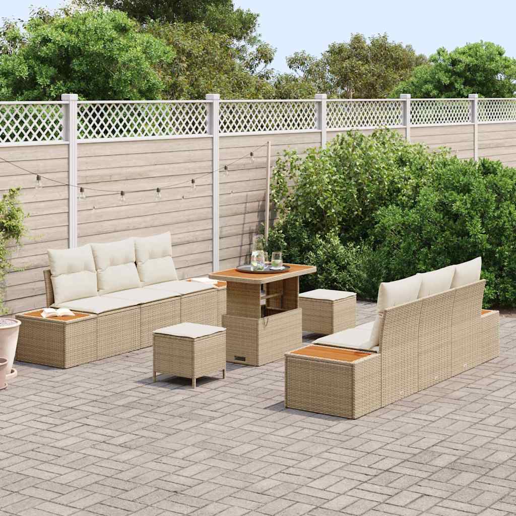 Conjunto de Sofá de Jardim 9 pcs Bege e Creme 90 x 55 x 71 cm