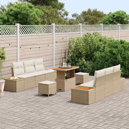 Conjunto de Sofá de Jardim 9 pcs Bege e Creme 90 x 55 x 71 cm