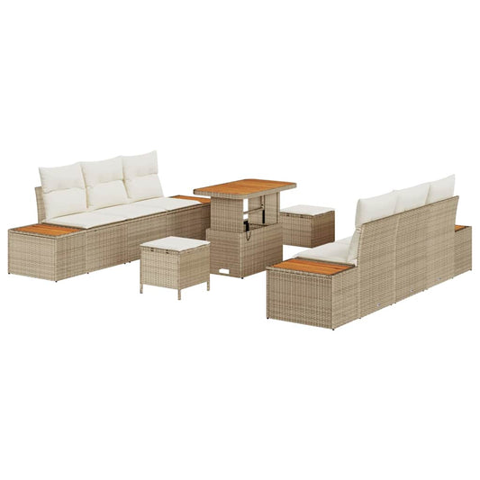 Conjunto de Sofá de Jardim 9 pcs Bege e Creme 90 x 55 x 71 cm