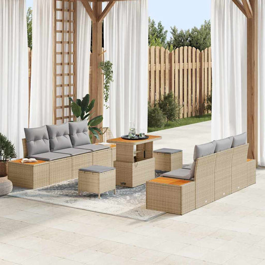 Conjunto de Sofá de Jardim 9 pcs Bege e Cinza Claro