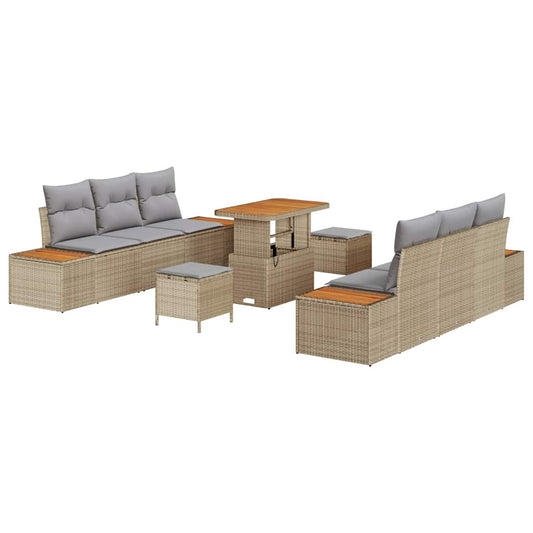 Conjunto de Sofá de Jardim 9 pcs Bege e Cinza Claro
