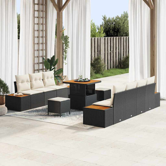 Conjunto de Sofá de Jardim 10 pcs Preto e Creme 80 x 80 x 71 cm