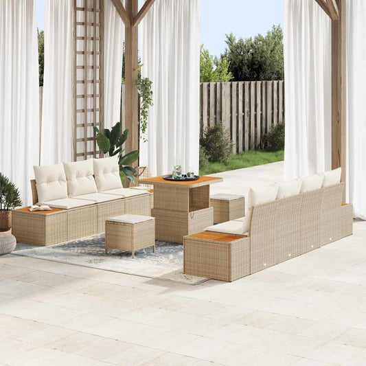 Conjunto de Sofá de Jardim 10 pcs Bege e Creme 80 x 80 x 71 cm