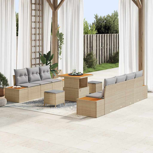 Conjunto de Sofá de Jardim 10 pcs Bege e Cinza Claro