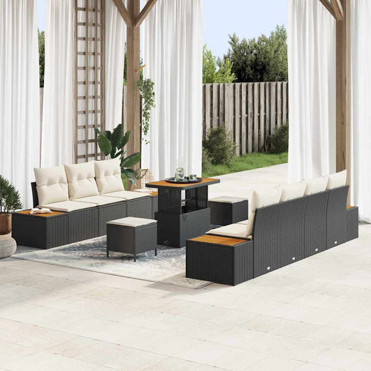 Conjunto de Sofá de Jardim 10 pcs Preto e Creme 90 x 55 x 71 cm