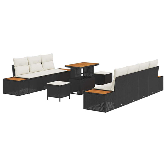 Conjunto de Sofá de Jardim 10 pcs Preto e Creme 90 x 55 x 71 cm