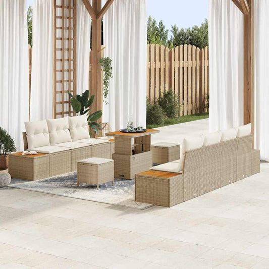 Conjunto de Sofá de Jardim 10 pcs Bege e Creme 90 x 55 x 71 cm
