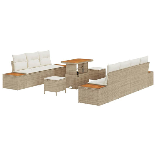 Conjunto de Sofá de Jardim 10 pcs Bege e Creme 90 x 55 x 71 cm