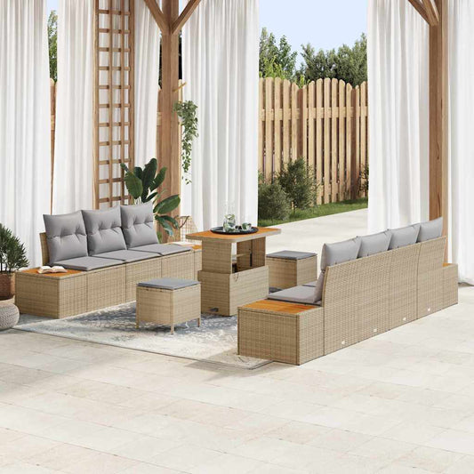 Conjunto de Sofá de Jardim 10 pcs Bege e Cinza Claro