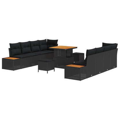 Conjunto de Sofá de Jardim 11 pcs Preto Rattan Sintético
