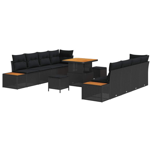 Conjunto de Sofá de Jardim 11 pcs Preto Rattan Sintético