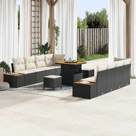 Conjunto de Sofá de Jardim 11 pcs Preto e Creme 80 x 80 x 71 cm