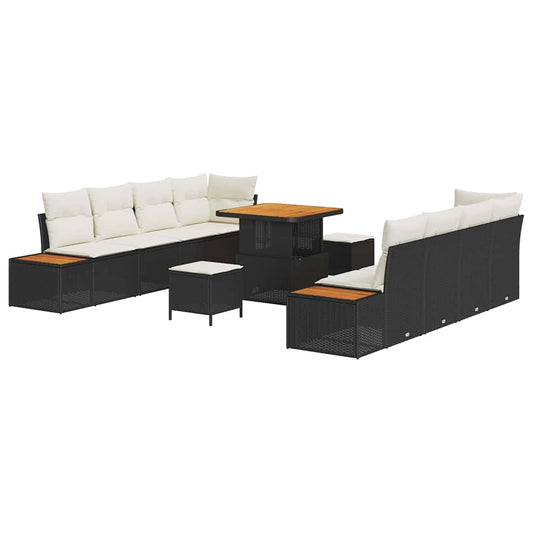 Conjunto de Sofá de Jardim 11 pcs Preto e Creme 80 x 80 x 71 cm