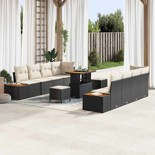 Conjunto de Sofá de Jardim 11 pcs Preto e Creme 90 x 55 x 71 cm