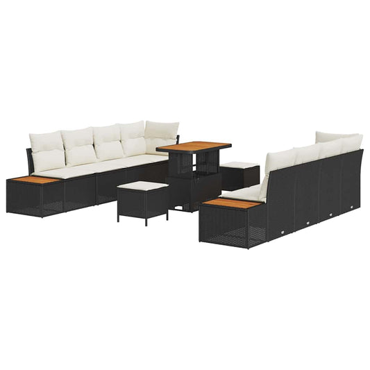 Conjunto de Sofá de Jardim 11 pcs Preto e Creme 90 x 55 x 71 cm