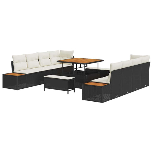 Conjunto de Sofá de Jardim com almofada 11 pcs Preto e Creme