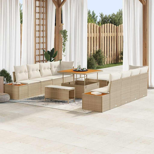 Conjunto de Sofá de Jardim com almofada 11 pcs Bege e Creme