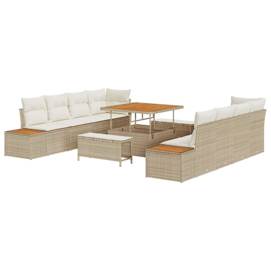 Conjunto de Sofá de Jardim com almofada 11 pcs Bege e Creme