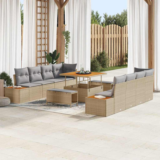 Conjunto de Sofá de Jardim 11 pcs Bege e Cinza Claro