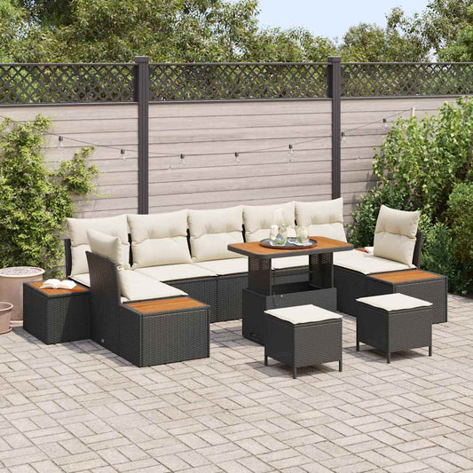 Conjunto de Sofá de Jardim 10 pcs Preto e Creme 90 x 55 x 71 cm