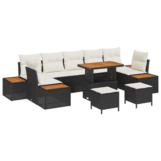 Conjunto de Sofá de Jardim 10 pcs Preto e Creme 90 x 55 x 71 cm