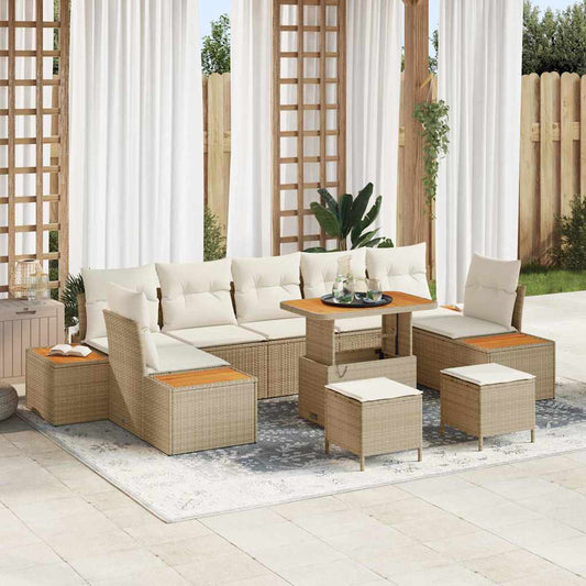 Conjunto de Sofá de Jardim 10 pcs Bege e Creme 90 x 55 x 71 cm