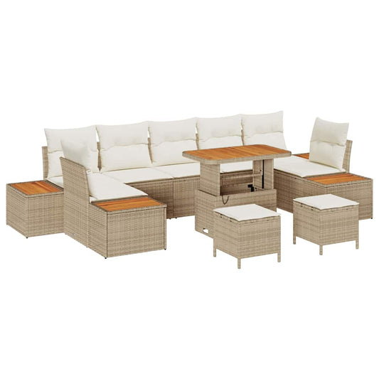 Conjunto de Sofá de Jardim 10 pcs Bege e Creme 90 x 55 x 71 cm