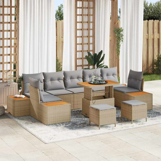Conjunto de Sofá de Jardim 10 pcs Bege e Cinza Claro
