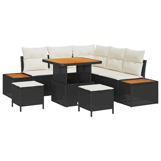 Conjunto de Sofá de Jardim 8 pcs Preto Rattan Sintético