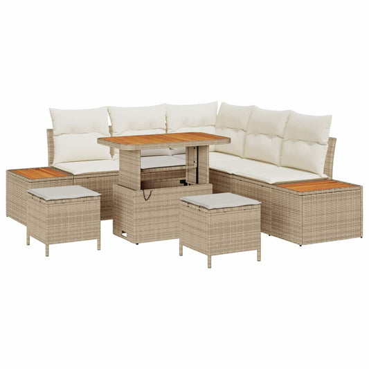 Conjunto de Sofá de Jardim 8 pcs Bege Rattan Sintético