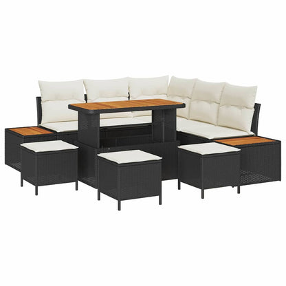 Conjunto de Sofá de Jardim 9 pcs Preto Rattan Sintético