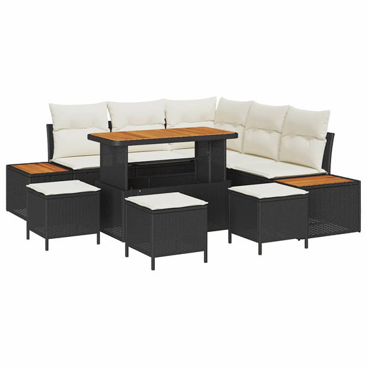 Conjunto de Sofá de Jardim 9 pcs Preto Rattan Sintético